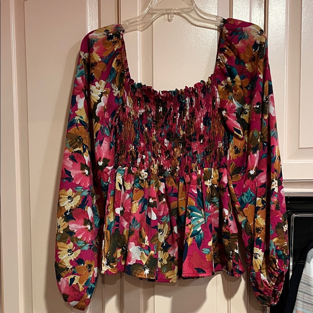 MACARON Colorful Floral Blouse - Pink, Yellow, Green NWOT